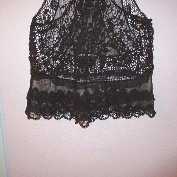 Vtg Y2K Sheer Mesh Tunic Top Size S Crochet Fishnet Racer Steampunk Grunge Goth - Picture 6 of 8